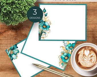 Teal Gold druckbare Karte Sofort Download, Last-Minute-Karten, Briefpapier-Set, US Letter-Größe, alle Anlass-Karte