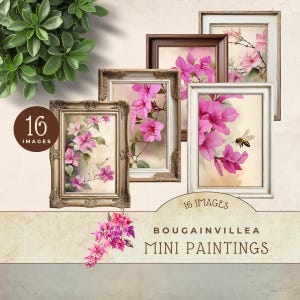 Mediterranean Ephemera Pack, Bougainvillea Mini Art, Pink Flower Junk Journal Supply, Instant Download, Printable Scrapbook Ephemera, JJ007