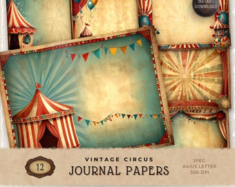 Vintage Circus Junk Journal Pages, Instant Download, Digital Carnival Paper, Scrapbooking Supply, Printable Papers
