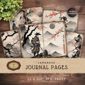 Japanese Junk Journal Pages, Geisha and Samurai, Instant Download, Scrapbook Supply, Junk Journaling, Paper Crafting