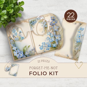 Forgetmenot folio kit, pochette folio fleurs bleues, ensemble de journaux indésirables, téléchargement numérique, travaux manuels de fleurs sauvages, kit de création en papier, JJ005