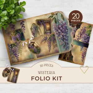 Kit folio de poche glycine violette, journal indésirable à téléchargement numérique, fournitures pour créations manuelles en papier, imprimables à combiner et à assortir, éphémères botaniques