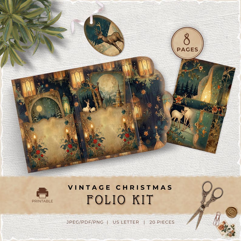 Vintage Christmas Junk Journal Folio Kit, Scalloped Holiday Mix Match ...