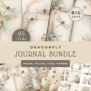 Dragonfly Junk Journal Bundle, Instant Download, Printable Folio, Paper Crafting Supply, Junk Journal Kit, Scrapbook Essentials, JJ008