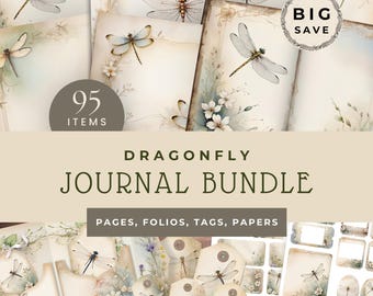 Dragonfly Junk Journal Bundle, Instant Download, Printable Folio, Paper Crafting Supply, Junk Journal Kit, Scrapbook Essentials, JJ008