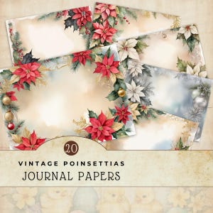 Conjunto de papeles digitales vintage de flores de Pascua, fondos de flores navideñas, paquete de papel para álbumes de recortes, papel imprimible para diario basura, suministros para manualidades