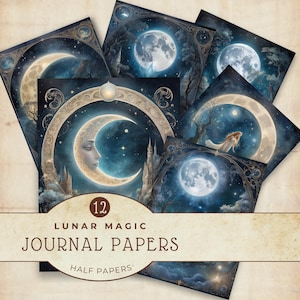 Mond Magie Journal Papiere, Fantasy Mond Papiere, Sofort Download, Papier Handwerk Versorgung, Scrapbook Hintergrund, Junk Journaling