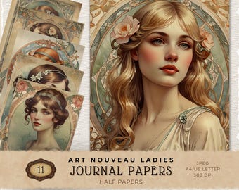 Art Nouveau Digital Paper: Antique Portrait Scrapbook Pages (PDF Download A4/US Letter Size)