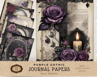 Gothic Digital Papers Black Purple, Instant Download Scrapbook Supplies, Junk Journal Pages, Paper Crafting Supply, Cardmaking