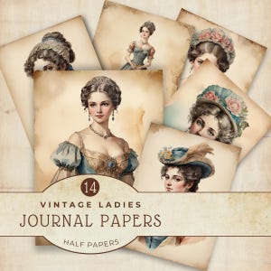 Papeles digitales vintage de dama, descarga instantánea, páginas para diarios basura, material para scrapbooking, materiales para manualidades, diario artístico del siglo XVIII