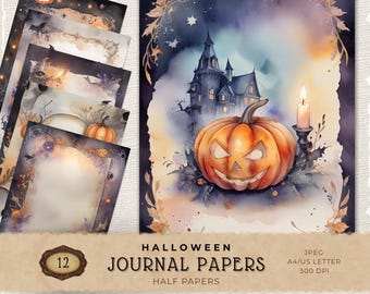 Halloween Digital Papers Set, Spooky Backgrounds, Pumpkin Decorative Papers, Junk Journal Scrapbooking, Instant Download