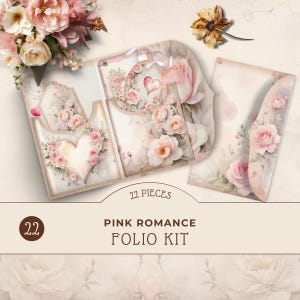 Kit folio romantique rose, pochette imprimable pour la Saint-Valentin, fourniture de journal indésirable, créations en papier amour romantique, mélanger et assortir, RO008