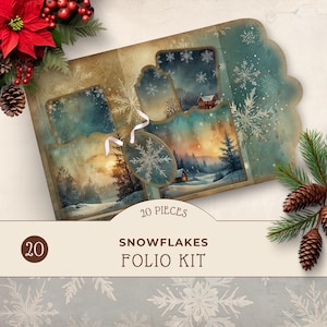 Kit de poche folio flocons de neige, fournitures imprimables pour carnets indésirables, créations en papier de vacances, éphémères de Noël, téléchargement numérique