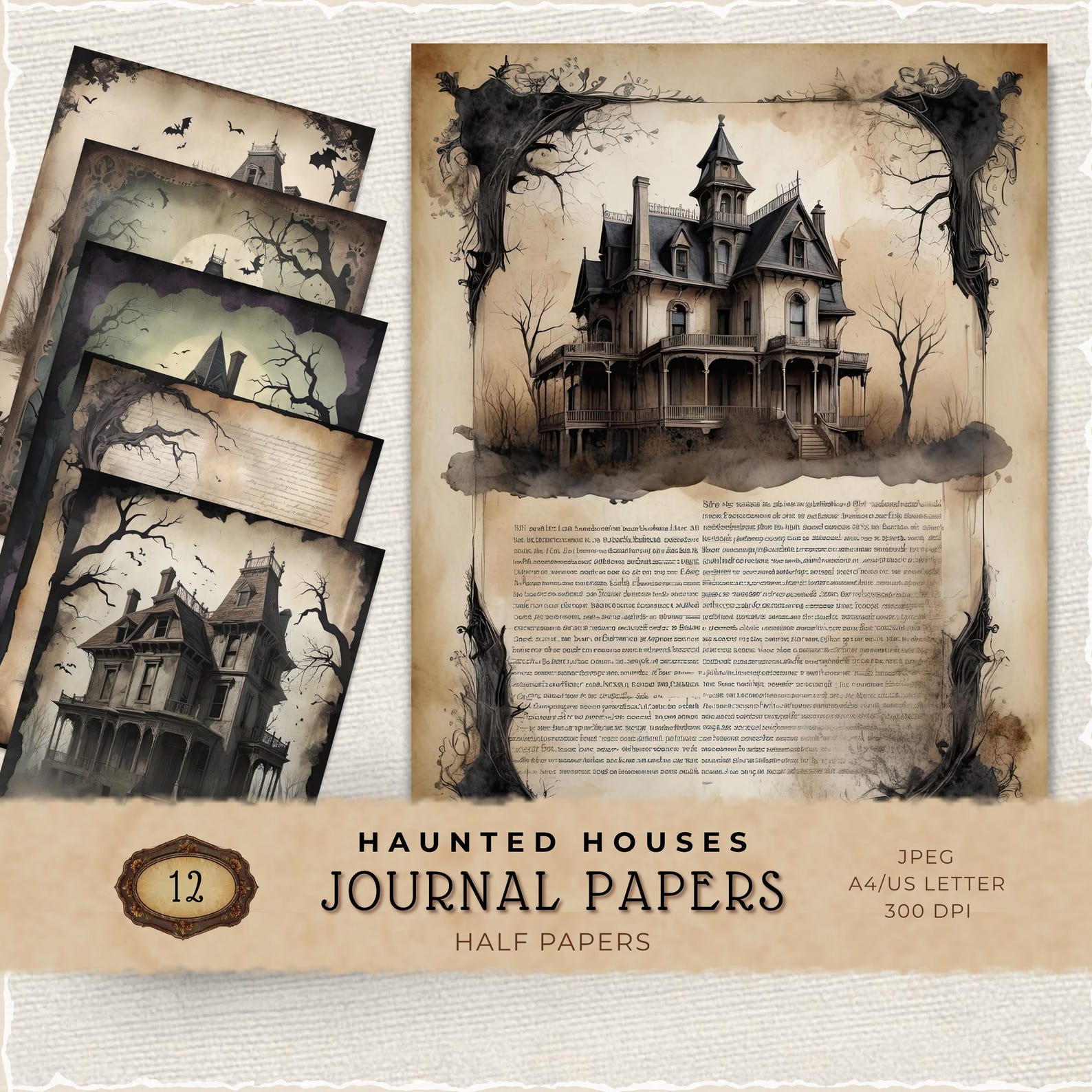 Haunted Paper Vector Haunted Buildings Digital Paper Pack, Spooky Background, Halloween ...