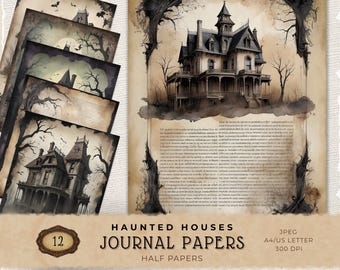 Spuk Gebäude Digital Paper Pack, gruseligen Hintergrund, Halloween Scrapbook Bilder, Sofort Download, Kartenherstellung Versorgung