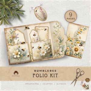 Kit de cuaderno de recortes con diseño de abejorros, descarga de bolsillo imprimible con temática de naturaleza vintage, para amantes de los insectos, JJ010