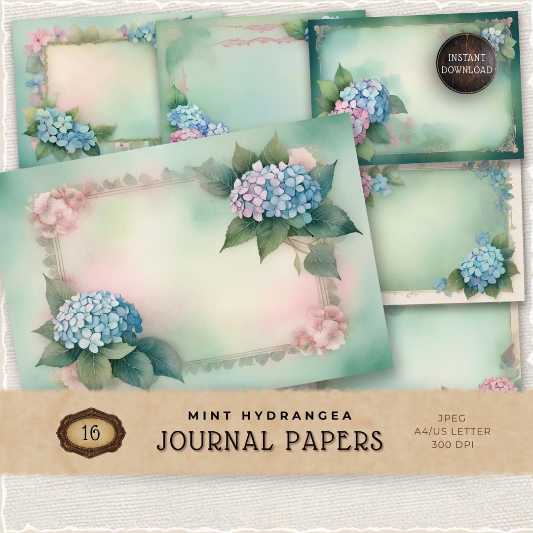 Hydrangea Digital Paper Set, Scrapbook Paper, Printable Paper, Junk ...