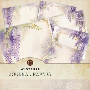 Glyzinien Blumen Papier Set, Lila Junk Journal Seiten, Digitale Karte Hintergründe, Papier Bastelbedarf