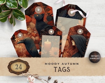 Moody Halloween Junk Journal Tags, Vintage Spooky Printable for Scrapbooking and Paper Crafting, JJ021