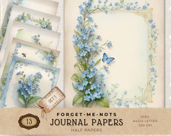 Papiers numériques Forget Me Not, Arrière-plans de scrapbooking, Motifs de fleurs bleues, Journalisation indésirable, Papiers décoratifs, Téléchargement numérique, JJ005