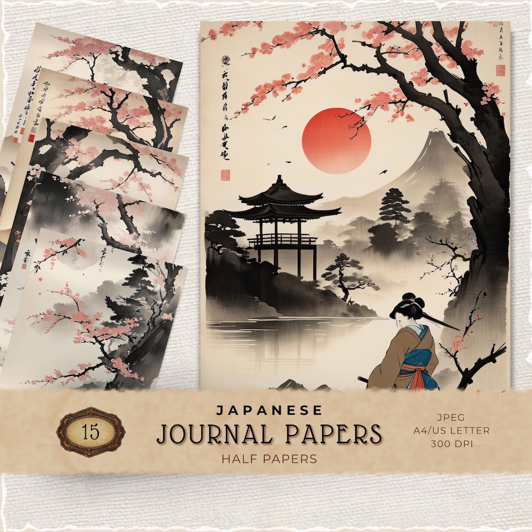 Samurai Paper Notes Japanese Geisha & Samurai Digital Paper Pack: Scrapbook, Junk Journal ...