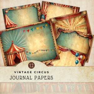 Vintage Circus Junk Journal Pages, Instant Download, Digital Carnival Paper, Scrapbooking Supply, Printable Papers