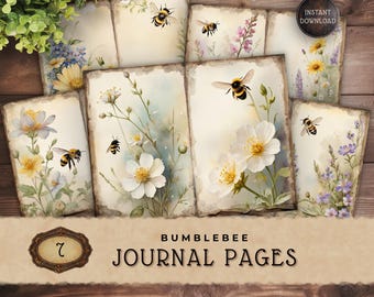 Vintage Bumblebee Journal Pages, Bee Scrapbook Printable Digital Paper for Scrapbooking, JJ010