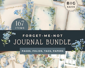 Forget Me Not Junk Journal Bundle, Printable Folio Kit, Scrapbook Essentials, Tags and Ephemera, Paper Crafting Bundle, JJ005