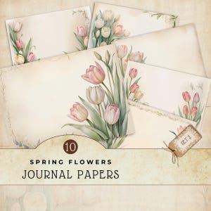 Lovely Spring Tulip Digital Papers, Carta per scrapbooking, Uso commerciale, Download digitale, Junk Journaling, Forniture per la creazione di biglietti, JJ004