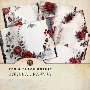 Papier numérique rouge noir, Papier imprimable, Créations en papier, Pages de scrapbooking, Journal indésirable, Fournitures de fabrication de cartes, Style gothique, JJ006