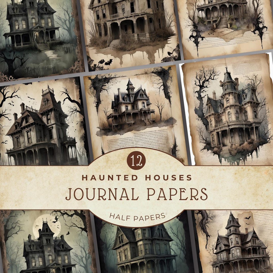 Haunted Paper Vector Haunted Buildings Digital Paper Pack, Spooky Background, Halloween ...