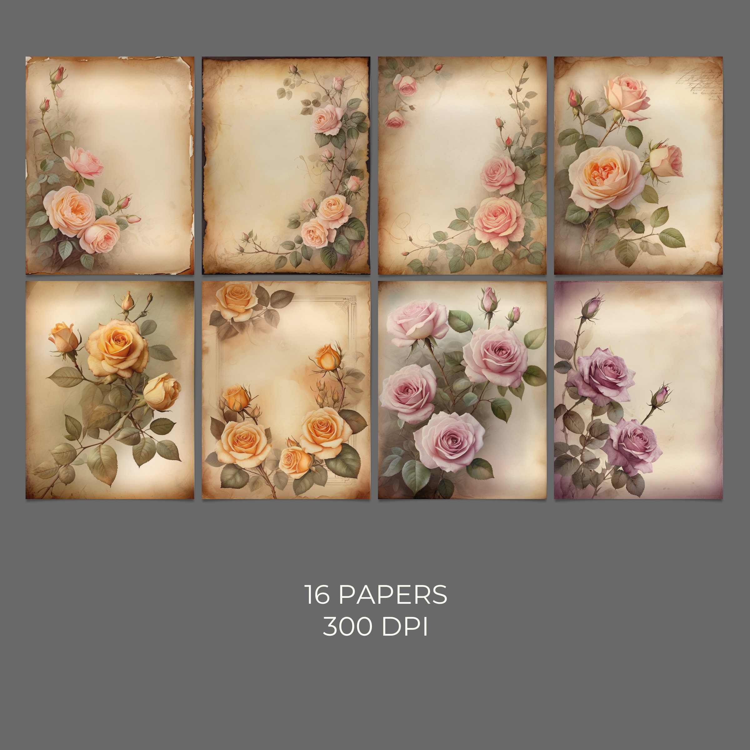 Vintage Rose Junk Journal Pages: Floral Scrapbook Paper (digital ...