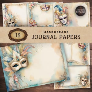 Masquerade Mask Digital Papers, Junk Journal Pages, Carnival Scrapbooking Paper, Instant Download Crafting Supply