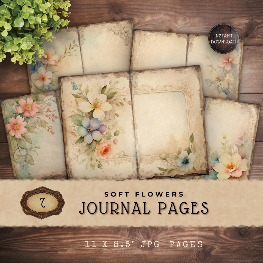 Soft Floral Junk Journal Pages, Vintage Style Printable Digital Paper ...