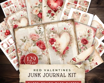 Romantic Valentine Junk Journal Bundle, Love Folio Kit for Paper Crafting, Scrapbooking and Cardmaking, JJ030