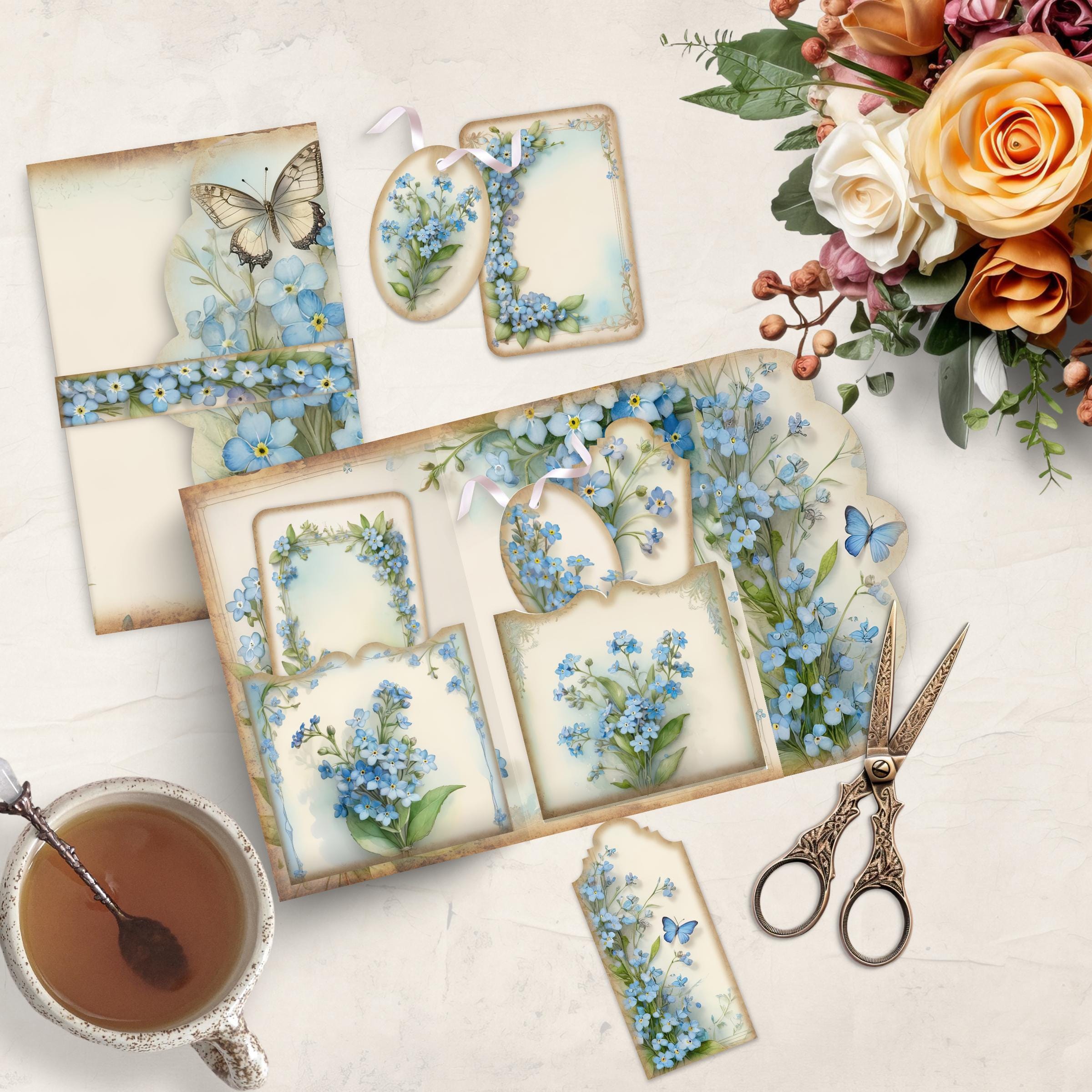 Forget Me Not Folio Kit Junk Journal Extras Printable Pocket Photo Inspiration