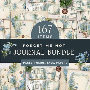 Set di diario "Non ti scordar di me", kit di fogli stampabili, elementi essenziali per scrapbooking, etichette e materiale effimero, set per lavoretti con la carta, JJ005