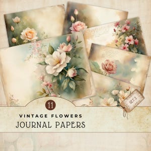 Vintage bloemen plakboek, digitale download, junkjournaling, voorraad kaarten maken, papier maken, plakboekbenodigdheden