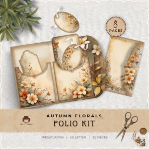 Autumn Flowers Junk Journal Folio Kit, Vintage Fall Printable Pocket Download, JJ012