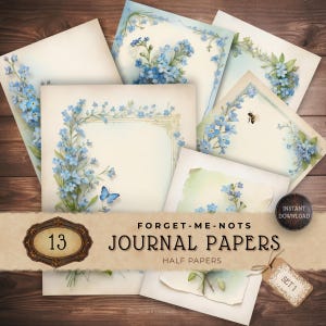 Digital Papers Forget Me Not, Scrapbooking Backgrounds, Blue Flower Patterns, Junk Journaling, Decorative Papers, Digital Download, JJ005
