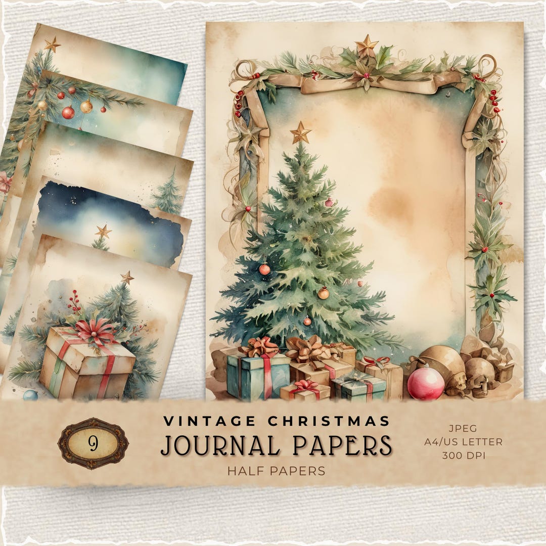 Vintage Christmas Digital Paper Set: Junk Journal & Scrapbook Supply ...