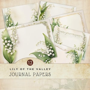 Pacchetto di carta digitale Lily of the Valley, sfondi floreali, pagine di album di ritagli con download immediato, uso commerciale, carta per diario spazzatura