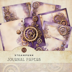 Paarse Steampunk Junk Journal Papers, digitale achtergrondset, instant downloadvoorraad, accessoire voor het maken van kaarten voor scrapbook