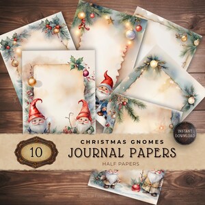 クリスマスの装飾用ノームデジタルペーパー、スクラップブック用品、ペーパークラフト用背景、クリスマスジャンクジャーナルページ