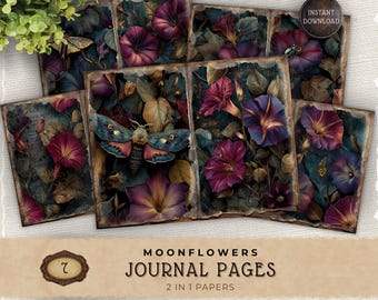 Dark Moonflower Junk Journal Pages, Vintage Gothic Botanical Printable, Moody Scrapbook Paper Download, JJ041