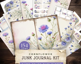 Cornflower Junk Journal Bundle, Blue Floral Folio Kit for Collage, Scrapbooking and Junk Journaling, JJ014