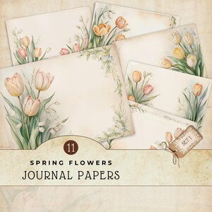 Papiers tulipes pastel printanier, création numérique sur papier, scrapbooking et fabrication de cartes, journal indésirable, arrière-plans floraux, JJ004