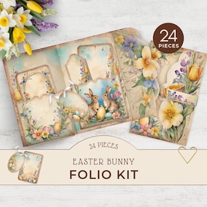 Vintage Osterhase Junk Journal Kit, bedruckbares Folio, Frühling Bastelbedarf, digitaler Download, Papierherstellung, Mix und Match, JJ002
