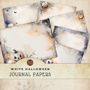 Weiß Halloween Junk Journal Seiten, gruselige Hintergründe, Digital Papiere, Instant Download, Papercrafts