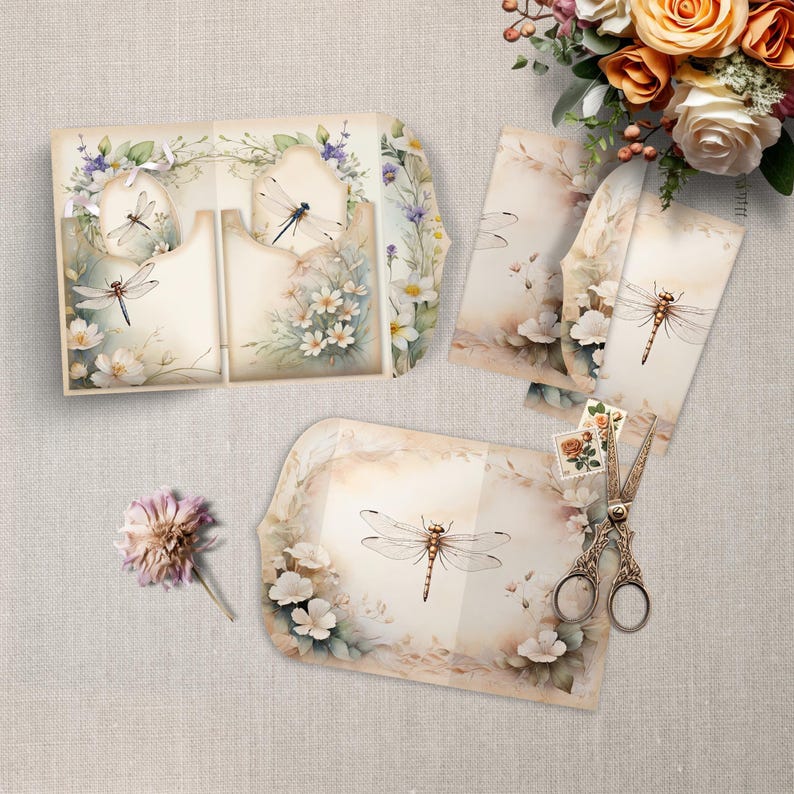 Dragonfly Junk Journal Folio Kit, Vintage Nature Printable Pocket for ...